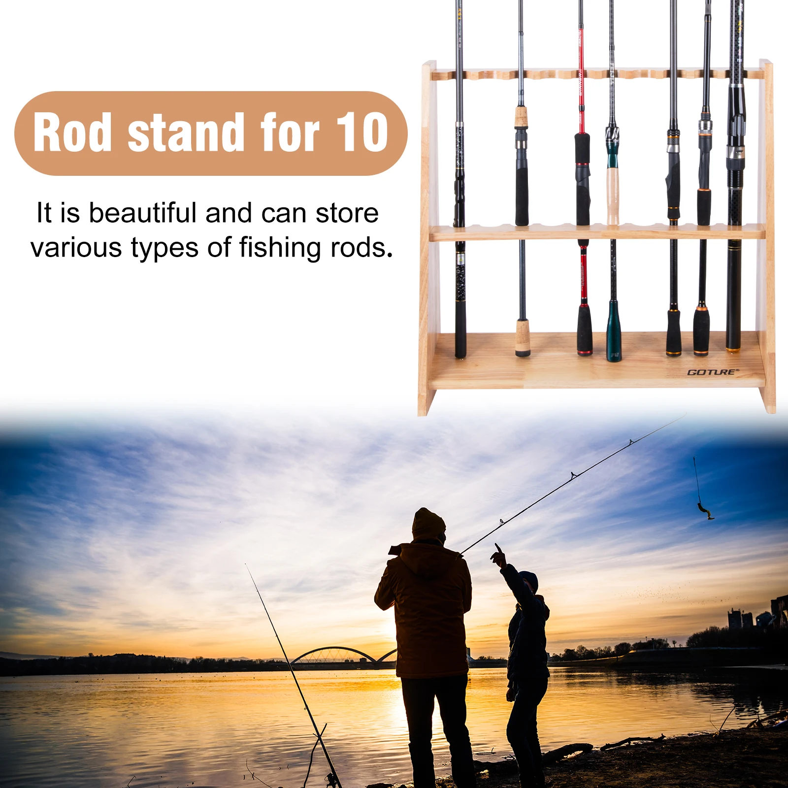 Goture Wooden Fishing Rod Hold - Fishing Rod Rack ulasan dan harga