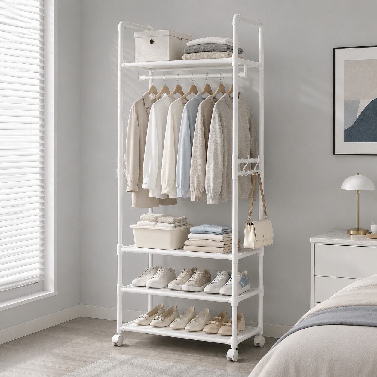 Rolling Clothes Rack With Whee - Fishing Rod Travel ulasan dan harga