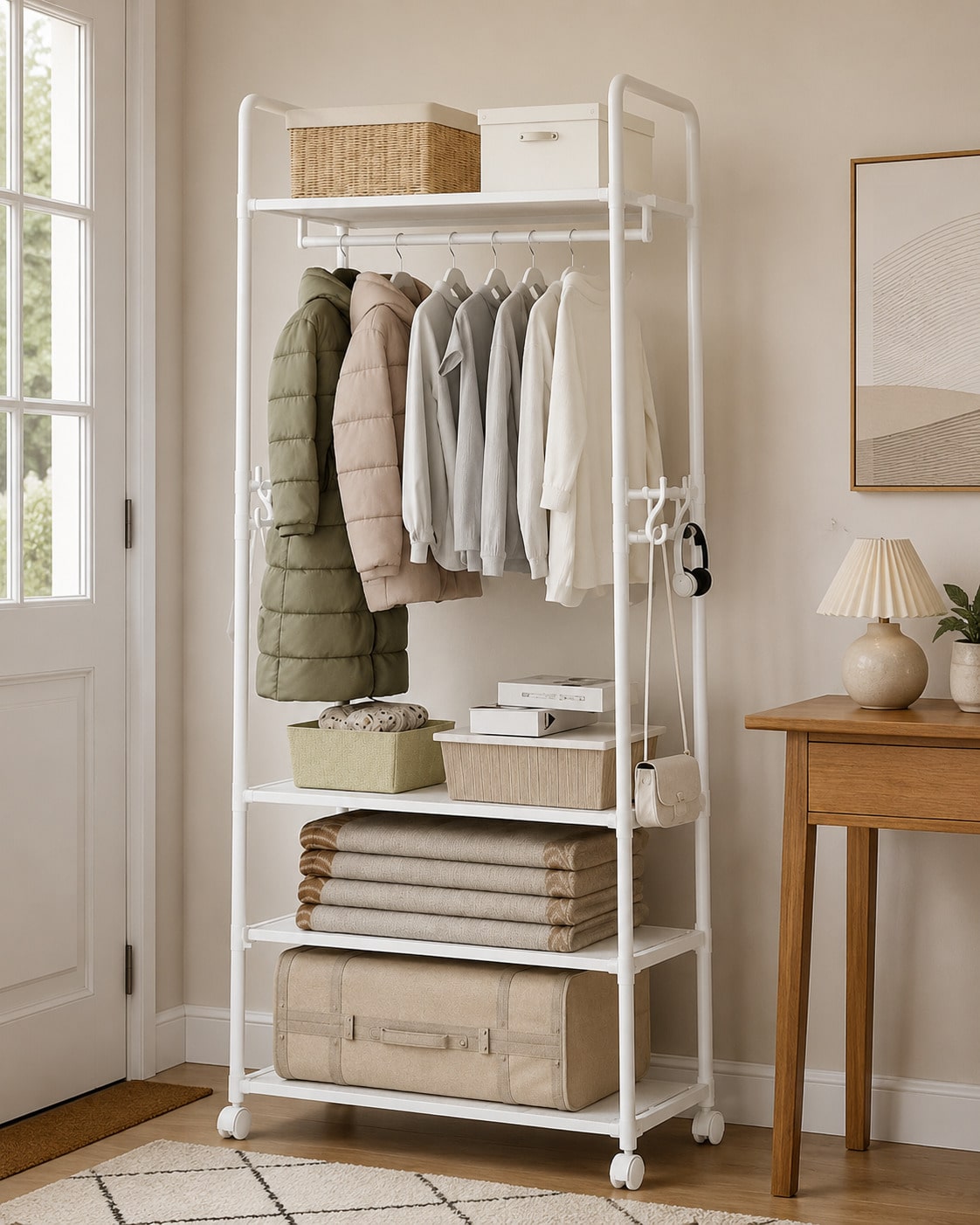 Rolling Clothes Rack With Whee - Fishing Rod Travel ulasan dan harga