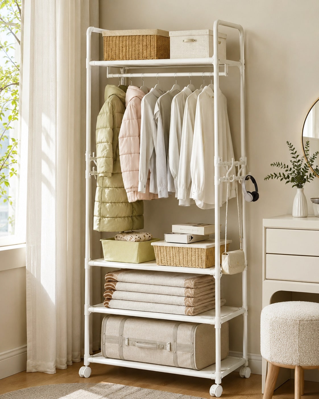 Rolling Clothes Rack With Whee - Fishing Rod Travel ulasan dan harga